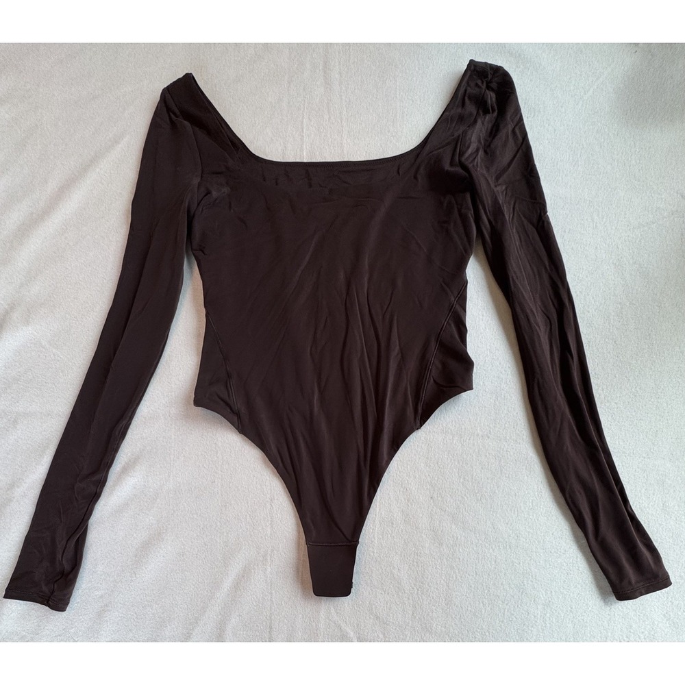 Lululemon Wundermost Ultra Soft Nulu Square Neck Long Sleeve Bodysuit Brown SP